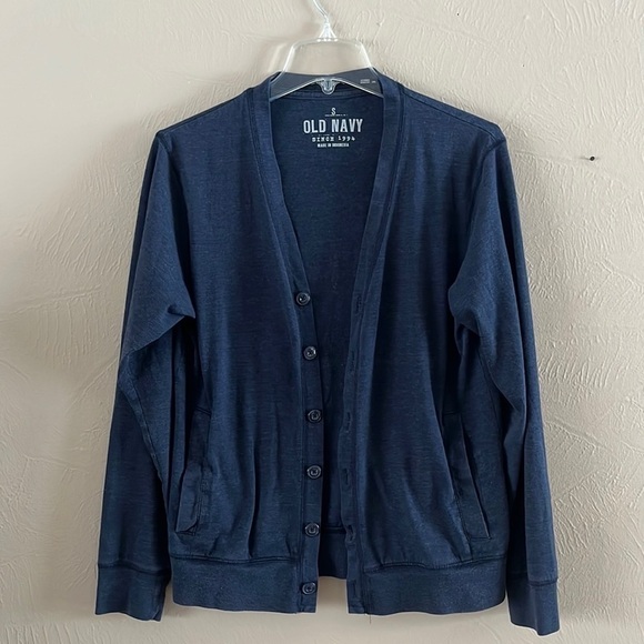 Old Navy jersey knit button down cardigan navy side pockets size small - Picture 2 of 16